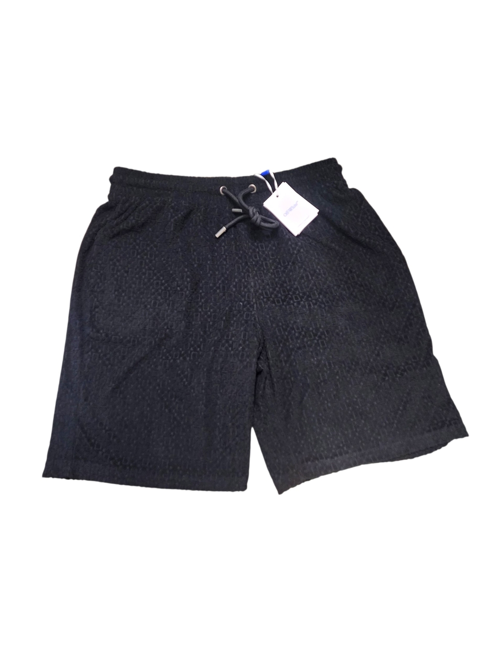 Off-White Black Terry Textured All Over Shorts.